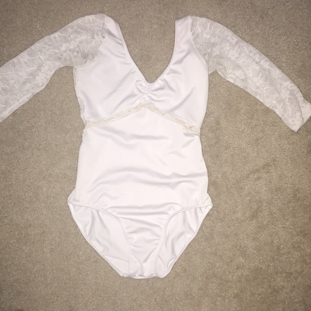 White Leotard with Lace 3/4 Sleeves
